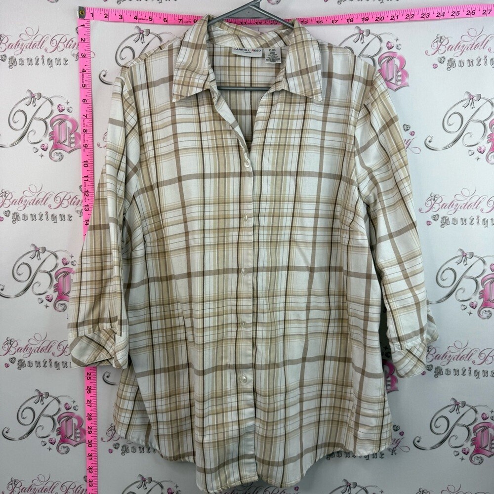 Carroll reed shirt button up Relaxed Plaid Button-Down Shirt - Cream & Tan
